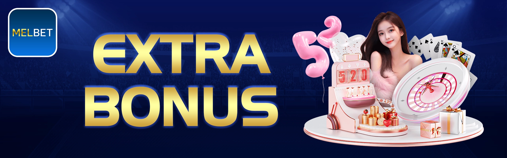 MelBet bonus promotion banner showing casino games and reward-based offers